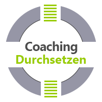 Coaching Aschaffenburg - das Bild besteht aus einem weißen und grauen Kreis, der graue Kreis wird horizontal durch einen weißen Balken durchbrochen. In diesem Symbol steht der Text Coaching Durchsetzen