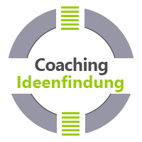 Coaching Aschaffenburg - das Bild besteht aus einem weißen und grauen Kreis, der graue Kreis wird horizontal durch einen weißen Balken durchbrochen. In diesem Symbol steht der Text Coaching Ideenfindung