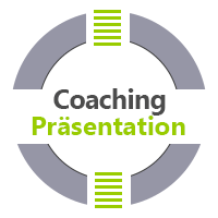 Coaching Aschaffenburg - das Bild besteht aus einem weißen und grauen Kreis, der graue Kreis wird horizontal durch einen weißen Balken durchbrochen. In diesem Symbol steht der Text Coaching Präsentation