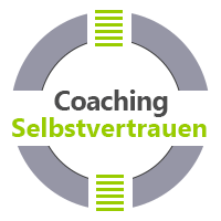 Coaching Aschaffenburg - das Bild besteht aus einem weißen und grauen Kreis, der graue Kreis wird horizontal durch einen weißen Balken durchbrochen. In diesem Symbol steht der Text Coaching Selbstvertrauen
