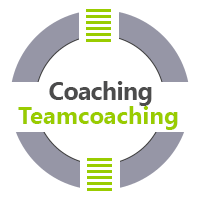 Coaching Aschaffenburg - das Bild besteht aus einem weißen und grauen Kreis, der graue Kreis wird horizontal durch einen weißen Balken durchbrochen. In diesem Symbol steht der Text Coaching Teamcoaching